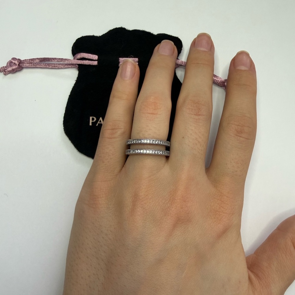 Pandora Silver Double Band Ring with Clear Cubic Stones - Picture 7 of 7